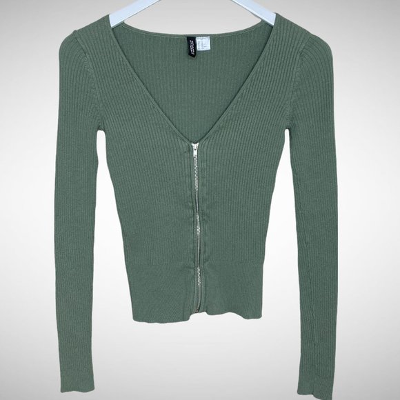 H&M Tops - H&M Divided Knit Zip Up Khaki Top